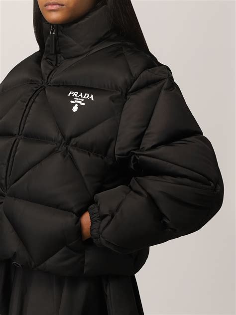 prada women black moto jacket|Prada nylon jacket women's.